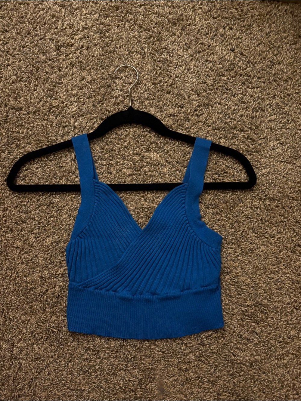 debut Bright Blue Ribbed V-Wrap Cropped Camisole